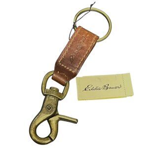 VTG EDDIE BAUER Key Holder‎ Clip Leather Trucker Key Fob Heavy Brass Snap On